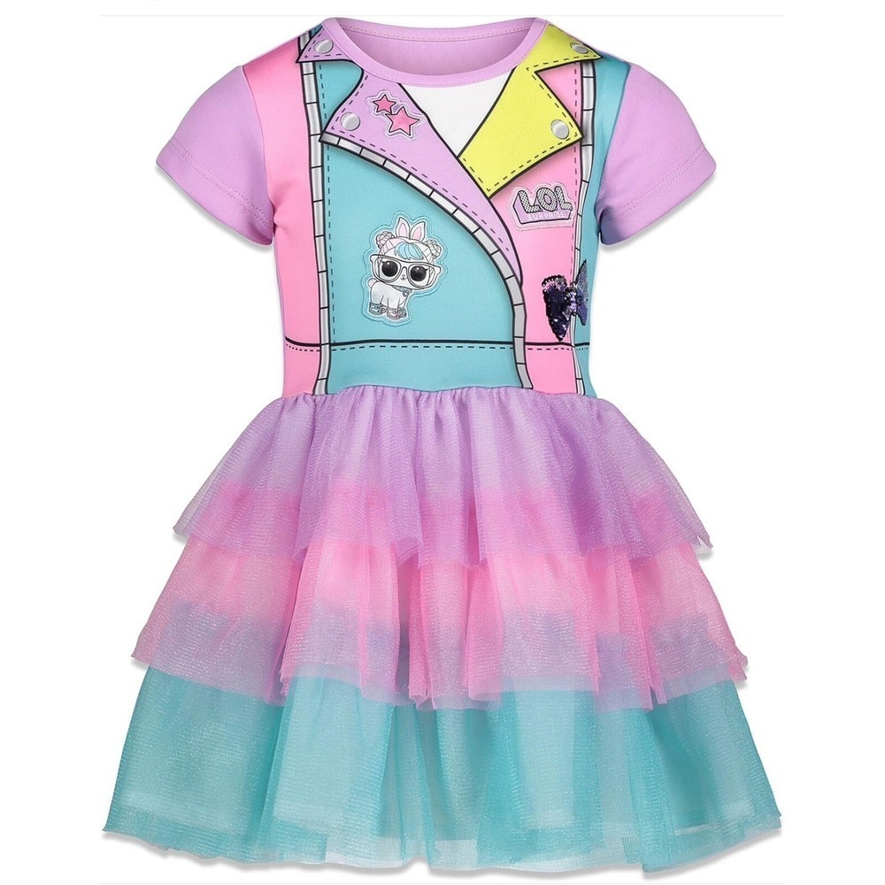 LOL Surprise Girls Dress XS 4/5 Purple Pink Blue Tulle Skirt Tutu Jacket Graphic